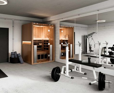 Sauna In Garage, Gym With Sauna, Contrast Therapy, Sauna Health Benefits, Outdoor Gym Equipment, Recovery Room, Gym Facilities, Garage Renovation, Basement Gym