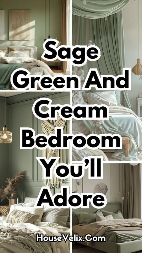 Imagine a serene oasis where sage green and cream bedroom designs come to life, creating a calming, stylish retreat. Get inspired with chic combinations that turn your space into a dreamy haven. #SageGreenAndCreamBedroomIdeas #SageGreenBedroom #CreamBedroom #SageGreenAndCreamBedroomColor Bedroom Ideas With Sage Green Walls, Sage And Cream Bedroom Ideas, Sage Green Pink And Gold Bedroom, Sage Green And Rose Gold Bedroom, Sage Guest Bedroom, Army Green Bedroom Ideas, Green And Ivory Bedroom, Sage And Cream Bedroom, Sage Bedrooms