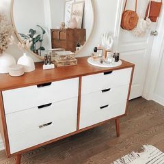 Structube (@structube) • Instagram photos and videos Decorate Top Of Dresser, Decorating A Dresser Top, Dresser Top Ideas, Top Of Dresser Decor, Dresser Wall Decor, Simple Dresser Decor, Wood Dresser Decor, Dresser Decor Bedroom, Drawer Decor