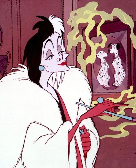 *CRUELLA DE VIL ~ 101 Dalmatians, 1961 Films Disney, Disney Movie Scenes, Evil Disney, Animation Disney, 101 Dalmations, Cruella Deville, Drawing Cartoon Faces, Disney 101 Dalmatians, Art Geek