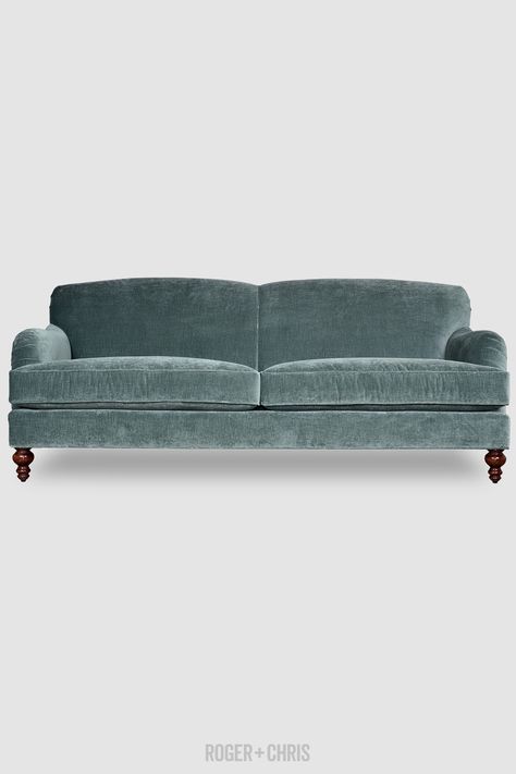 Tight-Back English Roll-Arm Sofas, Armchairs | Basel from Roger + Chris ****** CAN'T decide between this color and navy blue!! Green Fabric Sofa, Ideas Decoracion Salon, English Sofa, English Roll Arm Sofa, Roll Arm Sofa, Trendy Sofas, Blue Couch, Leather Sectional Sofas, Rolled Arm Sofa