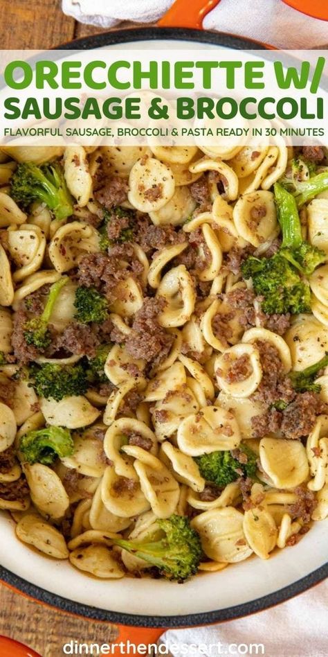 Orecchiette With Sausage And Broccoli, Simple Italian Pasta, Garlic Wine Sauce, Orecchiette Pasta Recipes, Sausage Broccoli Pasta, Broccoli And Sausage, Orecchiette With Sausage, Sausage And Broccoli, Resep Pasta