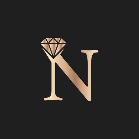 Golden Letter Luxury N with Diamond Symbol. Premium Diamond Logo Design Inspiration Diamond Logo Design, Logo Diamond, Diamond Symbol, Gold Logo Design, Barber Logo, Jewelry Logo Design, Gold Gallery, Iphone Wallpaper Lights, Graphic Design Quotes