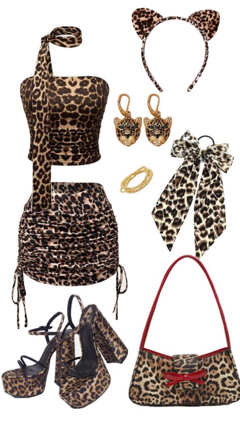 EASY 2024 Halloween costume sexy DIY outfit inspo ootd Halloween party women’s last minute cheetah print skirt and heels animal Cheetah Halloween Costume, Cheetah Costume, Cheetah Print Outfits, Cheetah Print Skirt, Classy Halloween Costumes, Holloween Costume, Diy Halloween Costume, Party Women, Leopard Shirt