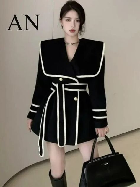 Autumn and Winter 2023 New Women's Woolen Coat Street Warm Tunic Trench Coat Winter Coat for Women Coats and Jackets Women - AliExpress Lady Outfit, Mode Mantel, Winter Trench Coat, Trench Coat Black, Baddie Makeup, Belted Coat, Woolen Coat, Warm Coat, Winter Coats Women