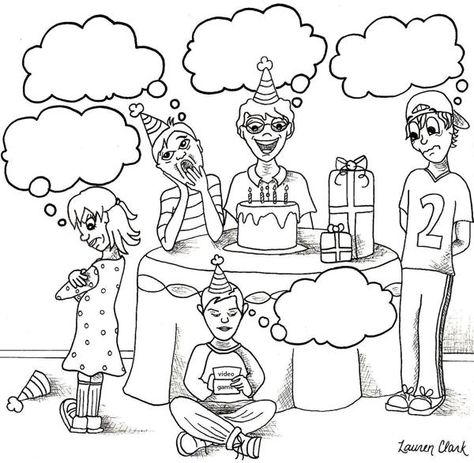 Birthday Party Collaborative Conversations, Social Thinking Activities, Bubble Speech, Social Skills Lessons, Perspective Taking, Social Skills Groups, Social Skills Activities, Teaching Social Skills, Social Communication