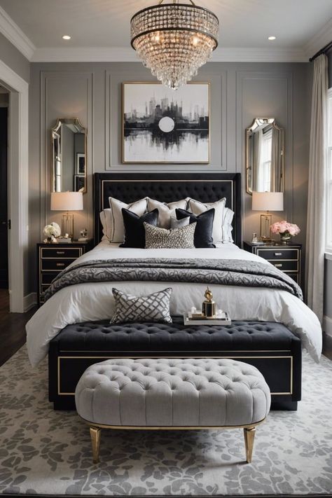 Minimal Glam Bedroom, Sophisticated Bedroom Women, Bedroom Inspirations Elegant, Elegant Master Bedrooms Decor Modern, Luxury Master Bedrooms Decor, Contemporary Glam Bedroom, Modern Luxury Bedroom Decor, Luxurious Bedroom Decor, Glam Bedroom Ideas