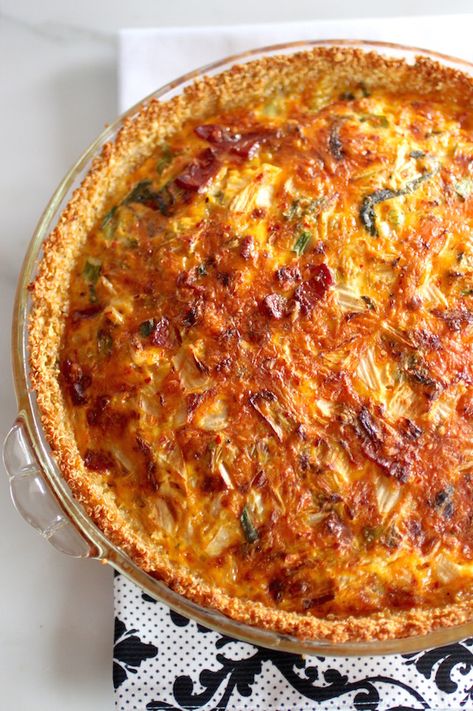 Bacon Cheddar Quiche, Quinoa Crust, Cheddar Quiche, Asian Fusion Recipes, Bad Carbohydrates, Kimchi Recipe, Carbohydrates Food, Fusion Food, Bacon Cheddar