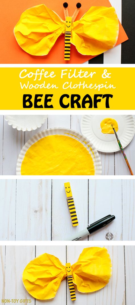 Bee Craft, Bee Crafts For Kids, Craft For Preschoolers, Yellow Crafts, Insect Crafts, Coffee Filter Crafts, Non Toy Gifts, Bug Crafts, Spring Coffee