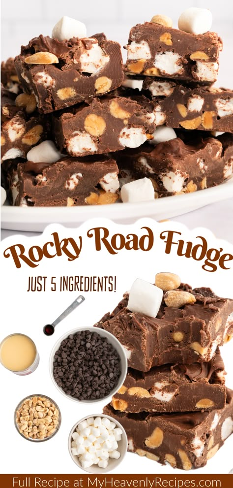 rocky road fudge Rocky Road Fudge Easy, Easy Rocky Road Fudge, Fudge Using Condensed Milk, Condensed Milk Fudge Recipes, Simple Fudge Recipe, Fudge Recipe Condensed Milk, Rocky Road Fudge Recipe, Fudge Ideas, Condensed Milk Fudge