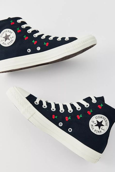 Converse Chuck Taylor All Star Star Cherries High Top Sneaker | Urban Outfitters Cherry Converse, Embroidered Cherries, Dr Martens Outfit, Sneakers Trendy, Urban Sneakers, Sneakers Converse, High Top Sneaker, Birthday Board, Converse Chuck Taylor All Star