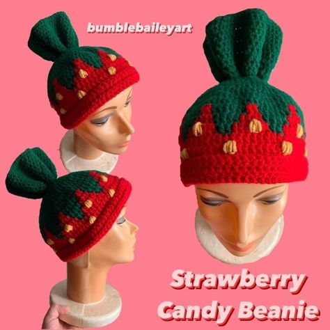 Strawbery Bon Bon / Candy Wrapper Crochet Pattern Inspired by the candy your grandma always had in her purse,  now available as a crochet beanie pattern! Pattern is for an adult size hat Intermediate / Advanced Crochet Pattern Note! - This listing is for the purchase of this pattern only! NOT the actual finished product shown.  This is an original pattern designed by BumbleBaileyArt / Bailey Meldrom Pattern is for personal use only.  Please do not redistribute or sell the pattern or any images! Bon Bon Candy, Beanie Crochet Pattern, Advanced Crochet, Candy Wrapper, Beanie Crochet, Crochet Beanie Pattern, Candy Wrappers, Beanie Pattern, Bon Bon