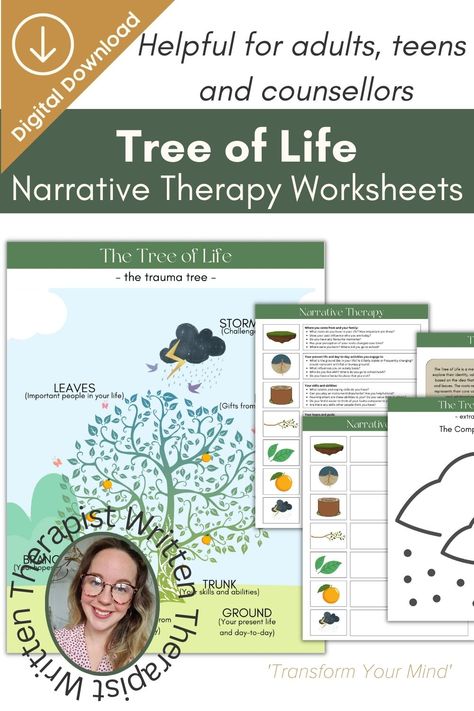 Welcome to my Tree of Life Worksheet Pack, specifically designed for those who are interested in exploring narrative therapy through the lens of the Tree of Life metaphor. This pack includes 6 beautifully designed pages, each one packed with valuable prompts and exercises to help you connect with your personal narrative and find new perspectives on your life story. Tree Of Life Narrative Therapy, Narrative Therapy, Personal Narrative, Life Tree, Therapy Resources, Therapy Worksheets, The Tree Of Life, Important People, Life Story