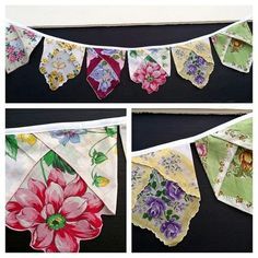 Handkerchief Bunting, Hankie Quilts, Handkerchief Ideas, Hankie Crafts, Vintage Handkerchiefs Crafts, Handkerchief Crafts, Vintage Hankies, Vintage Handkerchief, Prayer Flags