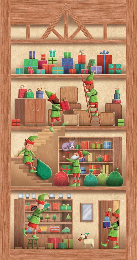 Santa's Workshop Illustration, Elf Workshop, Factory Illustration, Book Illustration Design, Christmas Video, New Year Pictures, Christmas Window Decorations, Advocate Art, Santa's Elves