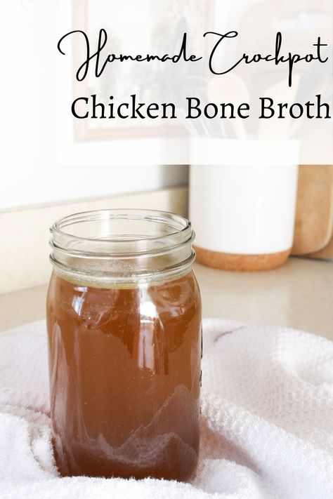 Homemade Crockpot Chicken Bone Broth Crockpot Bone Broth, Chicken Bone Broth Recipe, Making Bone Broth, Homemade Bone Broth, Chicken Bone Broth, Bone Broth Recipe, Gaps Diet, Broth Recipes, Chicken Bones