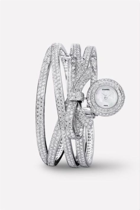 Chanel RUBAN Jewelry Watch, Ribbon Motif in 18K White Gold and Diamonds - Spring 2021 Pretty Watches, Chanel Watch, Diamond Watches, Timex Watches, Jewelry Watch, Amazing Watches, Chanel Jewelry, Dress Jewelry, Girly Jewelry