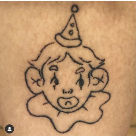 Mini Clown Tattoo, Matching Clown Tattoos, Clown Tattoo Simple, Aesthetic Clown Tattoo, Pretty Clown Tattoo, Simple Clown Tattoo Outline, Cute Clown Tattoo, Clown Tattoo, Cute Clown