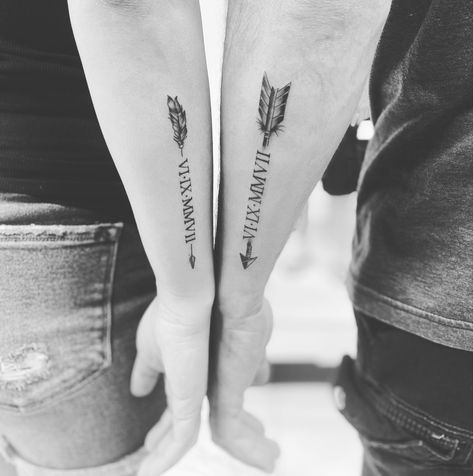 Wedding Date Tattoos, Matching Couple Tattoo, Roman Numbers Tattoo, Trendy Tattoo Ideas, Married Couple Tattoos, Birthdate Tattoo, Marriage Tattoos, Finger Tattoos For Couples, Anniversary Tattoo