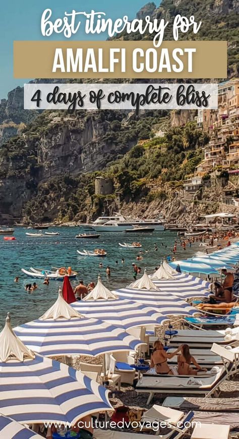 In this Amalfi Coast travel guide from Cultured Voyages, discover the perfect 4 day itinerary for the Amalfi Coast, which include some Amalfi Coast must do activities and places to see, along with some Amalfi Coast hidden gems. The perfect balance of luxury and authenticity, craft the perfect Amalfi Coast trip with this Amalfi coast itinerary for an unforgettable 4 days! Almafi Coast Italy, Italy Vacation Itinerary, Amalfi Coast Travel Guide, Amalfi Coast Towns, Sea Scenery, Amalfi Coast Itinerary, Italy Travel Outfit, Italy Trip Planning, Amalfi Coast Travel