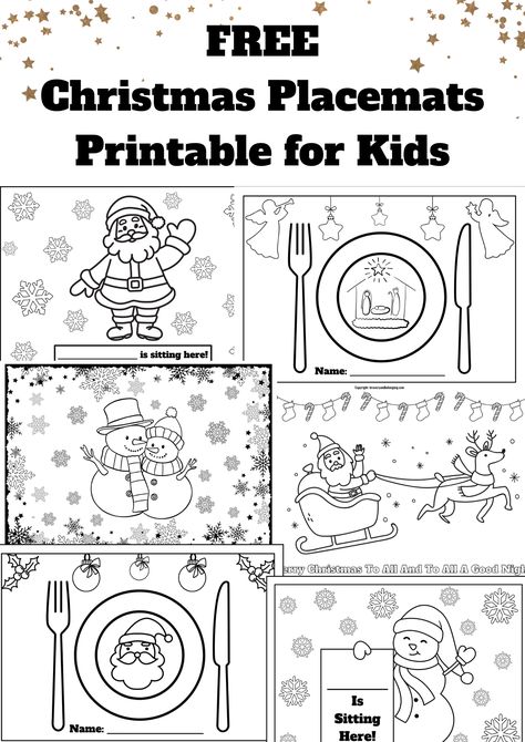 Pin text reads, Free Christmas placemats printable for kids and shows images of 6 out of 7 of them. Christmas Paper Placemats Free Printable, Christmas Placemats Printable, Preschool Christmas Placemats, Free Printable Christmas Placemats, Printable Placemats For Kids Free, Christmas Place Mats Free Pattern, Christmas Placemats Kids, Christmas Placemats Pattern Free, Diy Christmas Placemats