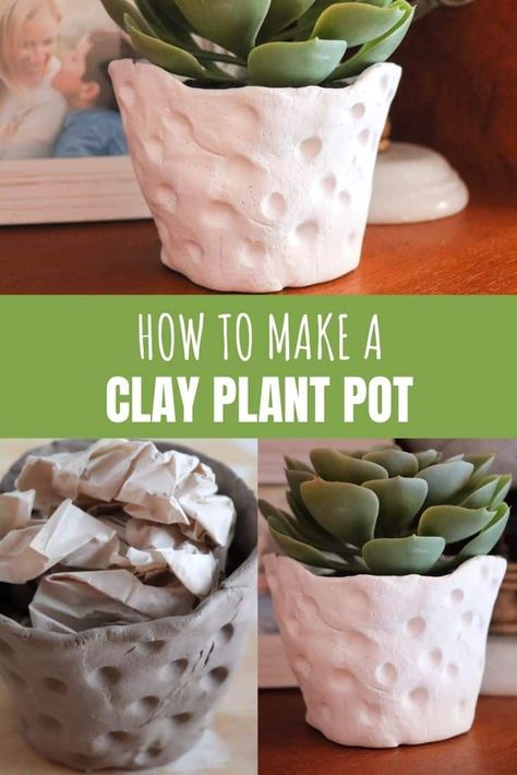 Sculpey Clay Pots, How To Make Clay Pots At Home, Diy Ceramic Pot, Making Clay Pots At Home, Polymer Clay Pots Diy, How To Make A Clay Pot, How To Make Plant Pots, How To Make Clay Pots, Air Dry Clay Pots & Planters