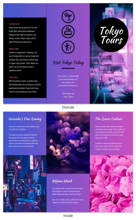 Tokyo Gradient Professional Travel Tri Fold Brochure Template Japan Travel Brochure, Tri Fold Brochure Template, Brochure Stand, Brochure Examples, Tokyo Japan Travel, Folder Templates, Brochure Print, Fold Brochure, Company Brochure