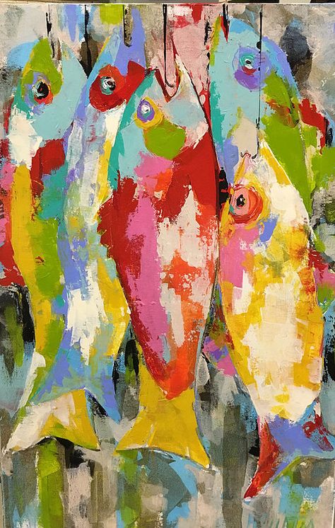 Abstract Fish Painting, Creative Doodling, Acrylic Palette, Sea Paintings, Ocean Art Painting, Sea Creatures Art, Tropical Art Print, Oil Painting Inspiration, Florida Art