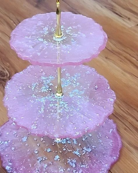 Resin Dessert Stand, Tiered Dessert Tray, Three Tiered Cake, Two Tiered Cake, Three Tier Cake Stand, Epoxy Projects, Tiered Cake, Diy Resin Projects, Mermaid Parties