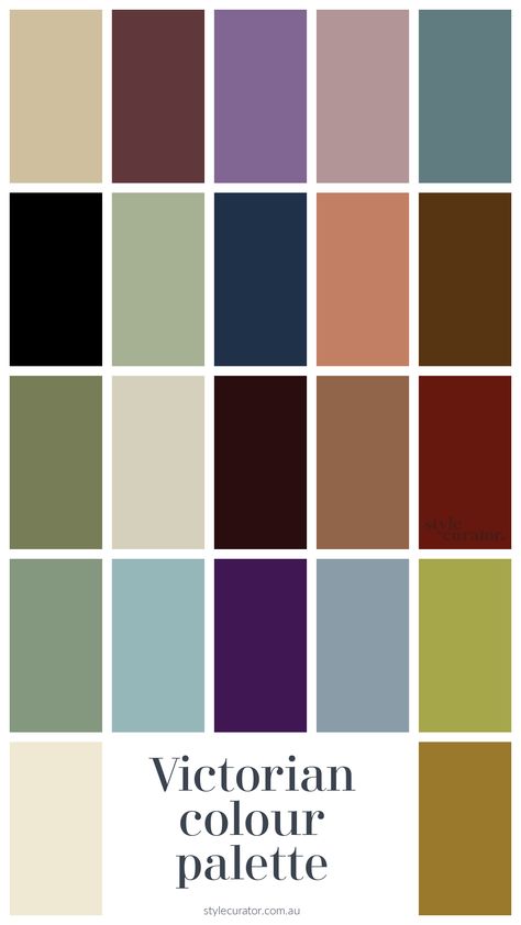 Edwardian Paint Colours, Victorian Era Color Palette, Folk Victorian Interior, Victorian Decorating Ideas, Victoria Color, Victorian Color Palette, Victorian Paint Colors, Victorian Style Interior, Modern Victorian Decor