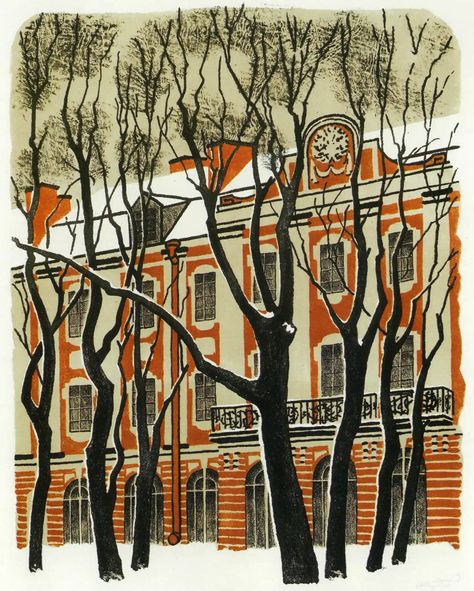 Italian Paintings, Soviet Art, Building Art, Russian Artists, Russian Art, Winter Art, Urban Sketching, Linocut Prints, Tree Art