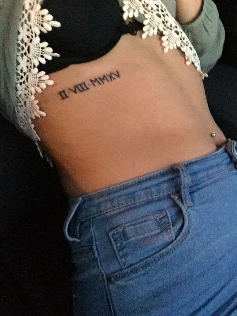 Roman Numbers Tattoo Women Rib, Rib Cage Tattoos Roman Numerals, Roman Numerals On Ribs, Roman Numerals Rib Tattoo, Roman Numeral Tattoo On Ribs, Rib Tattoo Roman Numeral, Rib Roman Numeral Tattoo, Roman Numeral Tattoo Ribs Women, Roman Numeral Collar Bone Tattoo