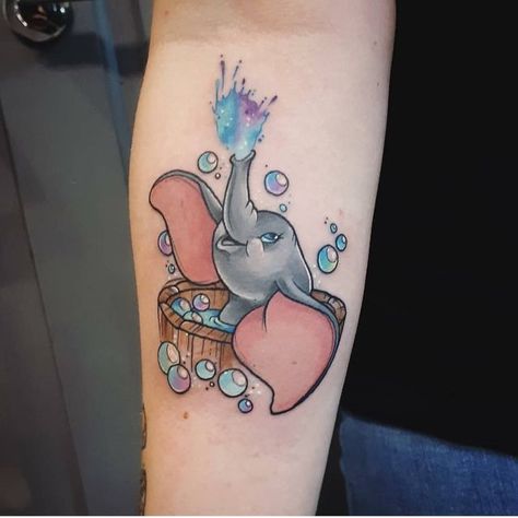 Disney Dumbo Tattoo, Dumbo Tattoo, Disney Inspired Tattoos, Hannah Leigh, Disney Sleeve Tattoos, Disney Sleeve, Tattoos With Kids Names, Elephant Tattoo, Cool Small Tattoos