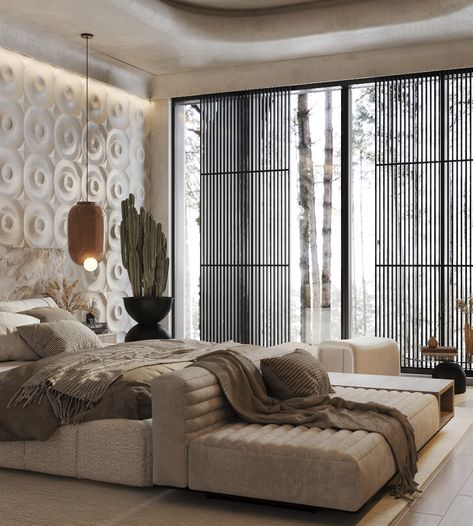 Resort Bedroom Ideas, Wabi Sabi Bed, Behance Bedroom, Bedroom Inspirations Aesthetic, Zen Bedroom Design, Bedroom Wabi Sabi, House Exterior And Interior, Masculine Bedroom Decor, Zen Bedroom Ideas