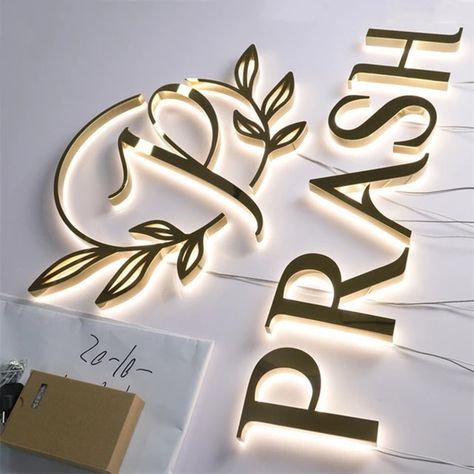 Logotipo de letra de iluminación para tienda personalizada, letrero LED 3D para exteriores, nombre de tienda _ - AliExpress Mobile Neon Signs Business, Logo On Wall Ideas, Business Signs Outdoor Signage, Diy Business Sign, Business Signage Ideas, Logo Wall Design, Business Logo Wall, Logo On Wall, Boutique Signs