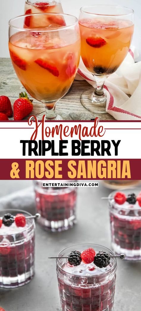 Berry Sangria Recipes, Rose Sangria Recipes, Rosé Sangria, Sparkling Sangria, Wine Punch, Berry Cocktail, Yummy Summer Cocktails, Berry Sangria, Rose Sangria