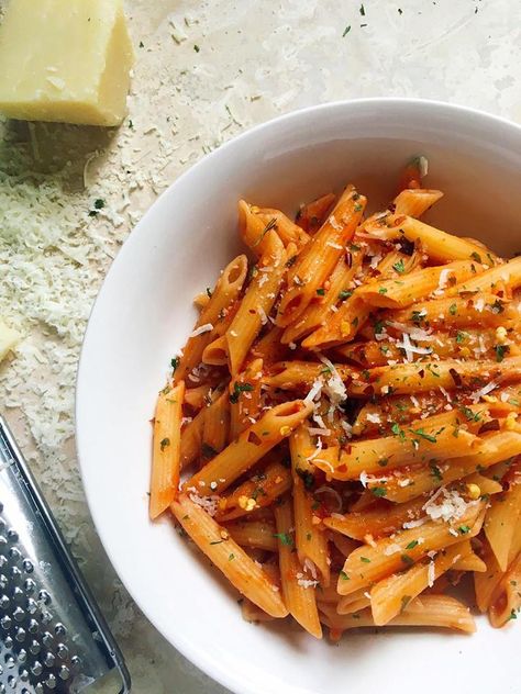 Arrabbiata Pasta - also known as "angry" pasta. A classic red sauce with a slight kick! Easy to make and ready by the time your pasta is done! | Three Olives Branch Arrabbiata Pasta, Recipes To Feed A Crowd, Pasta Arrabiata, Easy Seafood, Easy Seafood Recipes, Pasta Pasta, Feed A Crowd, Spicy Dishes, Yummy Pasta Recipes