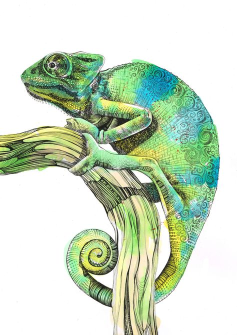 Chameleon Original Art by SophCunninghamArt on Etsy Aesthetic Chameleon, Cameleon Art, Chameleon Drawing, Chameleon Tattoo, Chameleon Art, Dragonfly Art, Colored Pencil Techniques, Chameleons, Rose Drawing