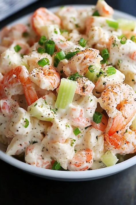 Cold Seafood Salad Recipe, Weight Watchers Seafood Salad, Keto Seafood Salad, Lobster Salad Recipes, Cold Shrimp Salad Recipes, Seafood Salad Recipe, Sea Food Salad Recipes, Shrimp Salad Recipes, Fancy Appetizers