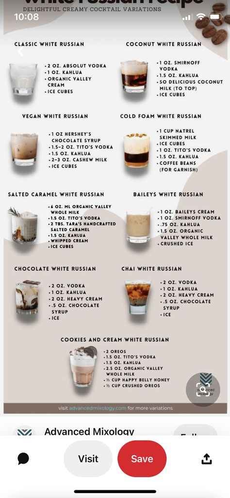 Coffee Shots Alcohol, Kahlua Cocktails, White Russian Recipe Kahlua, Drinks With Kahlua, Coffee Alcoholic Drink, Kaluah Recipes Cocktails, White Russian Recipe, Kaluah Recipes, Alcoholic Coffee Drinks