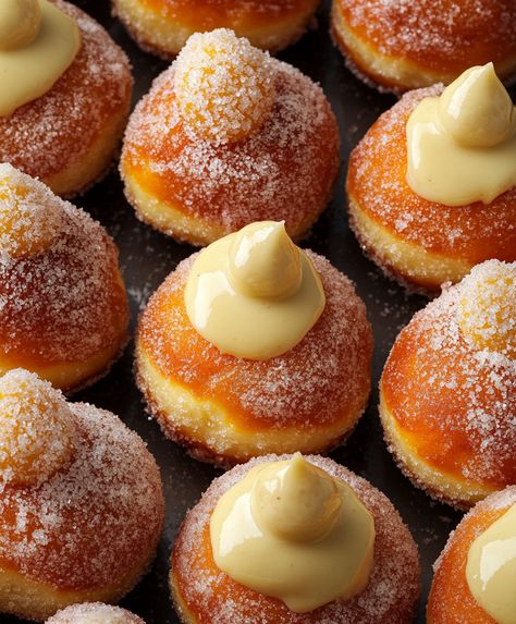 Easy Dessert Recipes to Impress: Brioche Donut with Vanilla Custard Filling Custard Donut Filling, Custard Donut, Vanilla Custard Filling, Brioche Donuts, Donut Filling, Breakfast Appetizers, Filled Donuts, Custard Filling, Impressive Recipes