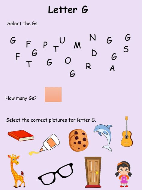 G Words For Kids, English Worksheets For Preschool, Letter G Activities, Handwriting Worksheets For Kindergarten, Writing Worksheets Kindergarten, Preschool Counting Worksheets, Letter Activity, Kindergarten Word Families, Alphabet Writing Worksheets