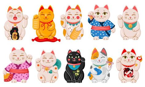 Cats Cartoon, Asian Cat, Japanese Background, Japan Traditional, Cat Coloring Book, Neko Cat, Japanese Illustration, Japanese Cat, Cat Vector