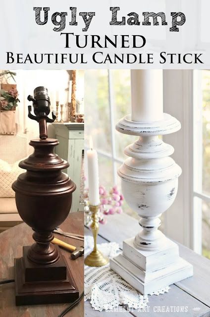 Camelot Art Creations: Lamp Turned Large Chunky Candle Holder Diy Candle Sticks, Thrift Store Diy, Candle Stick Decor, Deco Champetre, Thrift Store Crafts, Diy Candle Holders, Deco Luminaire, Diy Furniture Renovation, Painting Furniture