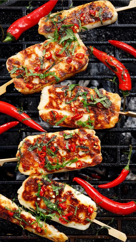 ​Did you know you can BBQ cheese? 🧀 Celebrate #cheeseday with this easy recipe using halloumi cheese topped with a spicy sauce and grilled herbs.⁠ ⁠ Slice your halloumi cheese and toss it onto the BBQ. When grilled and crispy, top with sweet chilli sauce & cilantro! ⁠ ⁠ #cheese #bbqcheese #bbqrecipe #halloumi #halloumicheese #easybbqrecipe #voiladelivery #onlinegrocery #grocerydelivery Marinated Halloumi, Marinated Peppers, Halloumi Cheese Recipes, Veggie Bbq, Halloumi Recipes, Cooking Halloumi, Haloumi Recipes, Vegetarian Grilling Recipes, Bbq Veggies