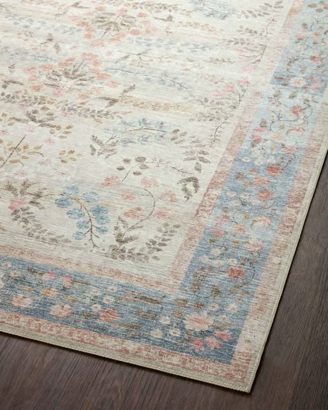 Rifle Paper Co. x Loloi Palais PAL-04 Floral / Botanical Area Rugs | Rugs Direct Blue Office Rug, White Carpet Nursery, Pretty Rugs Living Room, French Cottage Rug, Blue Dining Room Rug, Blue And Ivory Rug, Simple Area Rugs, Cottage Core Living Room Rugs, Vintage Rugs Bedroom