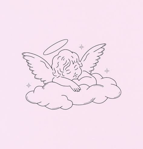 Engel Tattoo Design, Angel On Cloud Tattoo, Two Cherubs Tattoo Simple, Angel Fine Line Tattoo, Fineline Cherub Tattoo, Cherub Tattoo Fine Line, Two Cherub Angel Tattoo, Cherub Angel Tattoo Simple, Angel Flash Tattoo Ideas