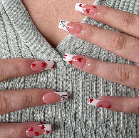 Short Acrylic Nails With Initials, Ambre Nails, Vday Nails, Boo Thang, Hippie Nails, Punk Nails, February Nails, Diy Acrylic Nails, Classy Acrylic Nails