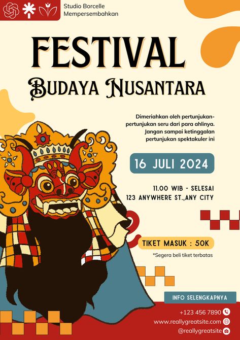 👉KLIK LINK UNTUK MENGEDIT!💻✨ 🎉✨ Rayakan kekayaan budaya dengan poster menarik ini! Dengan desain yang khas dan warna-warni, poster ini memikat perhatian dan mengundang minat para pecinta budaya. Sesuaikan dengan informasi acara Anda menggunakan alat pengeditan Canva yang mudah. Ayo bergabung dalam perayaan kebersamaan dan keindahan budaya kita! #FestivalBudaya #CanvaDesign #PosterTemplate #KekayaanBudaya 🎉✨ 👣 Follow juga akun kami! 🌟 @kreasicantikcanva Cultural Festival Poster, Events Poster, Pubmat Ideas, Desain Editorial, Billboard Design, Cultural Festival, Feed Ig, Festival Poster, Festival Posters