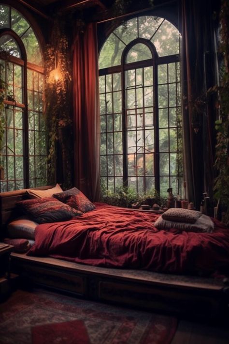 Witchhouse Aesthetic, Witchy Aesthetic Bedroom, Victorian Homes Interior Bedroom, Mystical Room, Witchy Elements, Witchy Bedroom Ideas, Astrology Decor, Romantic Bedroom Design, Witchy Bedroom